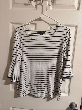 Market & Spruce White Top with Black Stripes and Bell Sleeves
